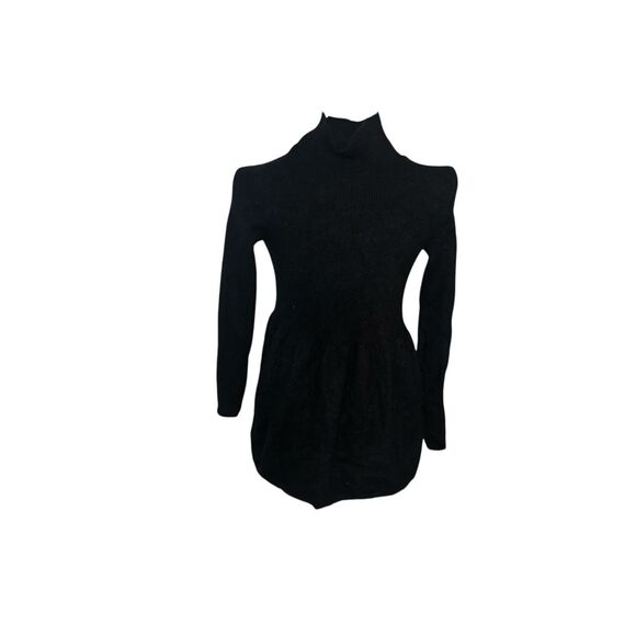 $350 Neiman Marcus Women's Black 100% Cashmere Turtle Neck Sweater short Dress S - Picture 2 of 7